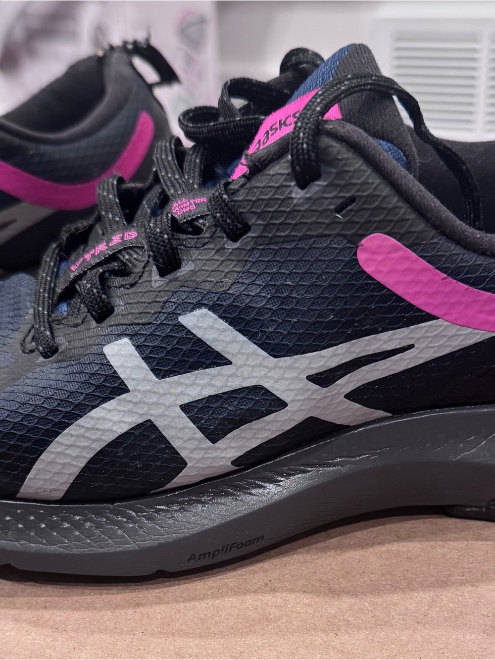 ASICS Black Running Shoes with Pink Accents